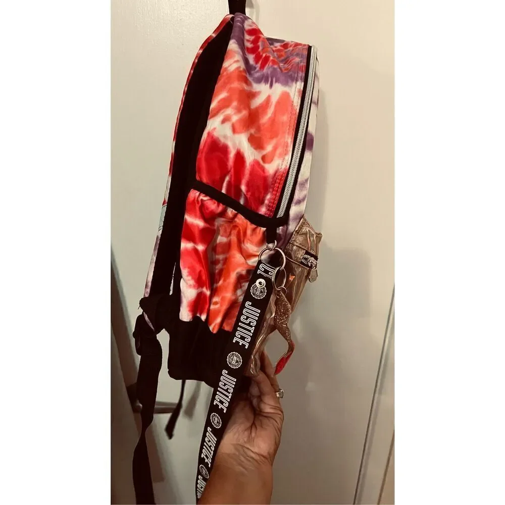 JUSTICE LARGE PINK AND PURPLE TIE DYE BACKPACK
